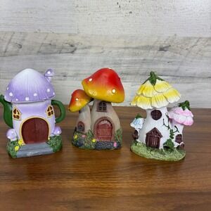 FAIRY GARDEN Mushroom Cottage House 5.5"‎ Resin Lot of Three